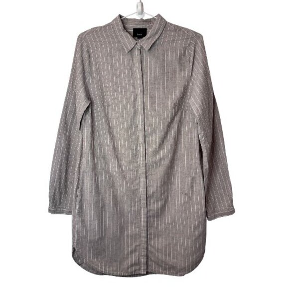 Lumiere striped button up long sleeve shirt dress tan and white women's size L - Picture 2 of 6